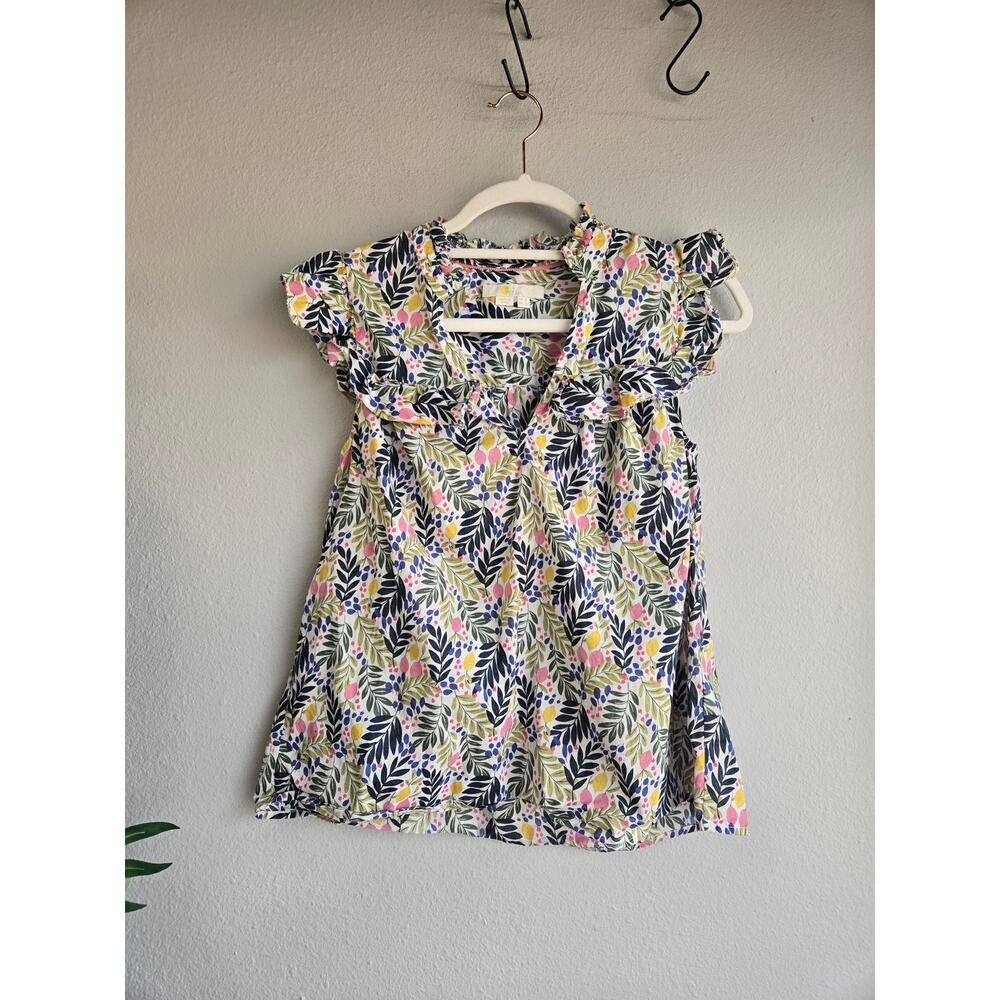 Boden Botanical Floral Ruffle Flutter Sleeve Cotton Blouse Top US 2